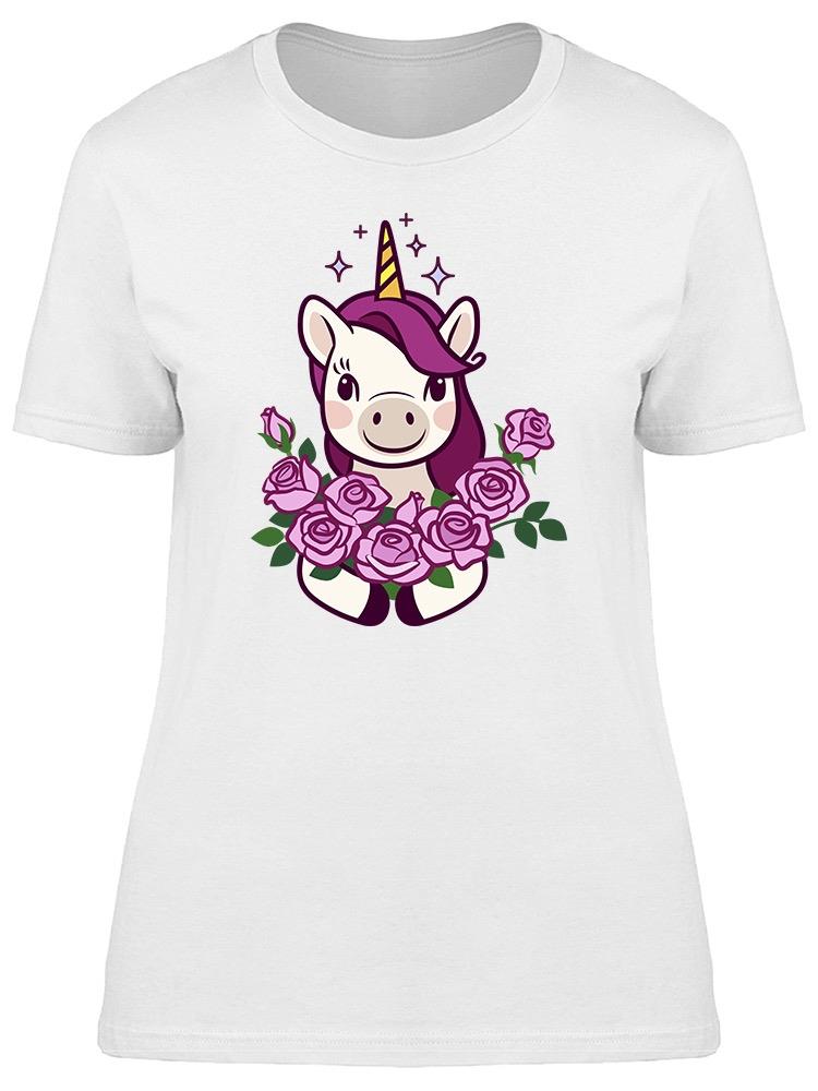 Unicorn Holding Bunch Of Roses Tee Women's -Image by Shutterstock