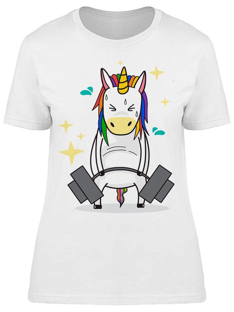Unicorn Lifting Barbell Cartoon Tee Women's -Image by Shutterstock