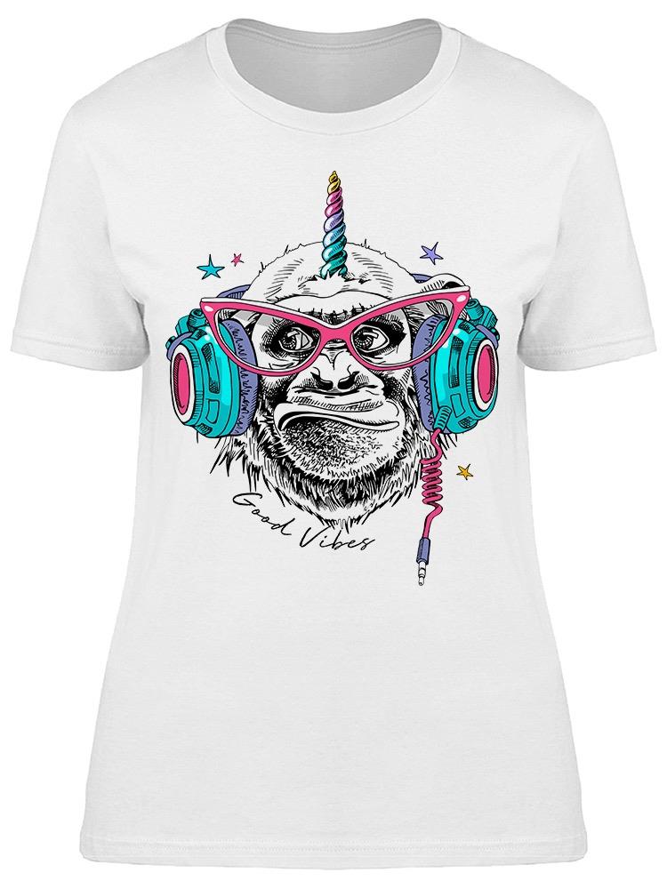 Funny Monkey Headphones Tee Women's -Image by Shutterstock