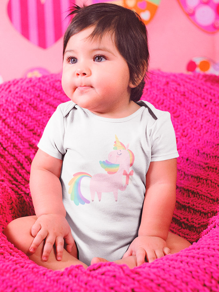 Lovely Unicorn Holding Gift Box Bodysuit Baby's -Image by Shutterstock