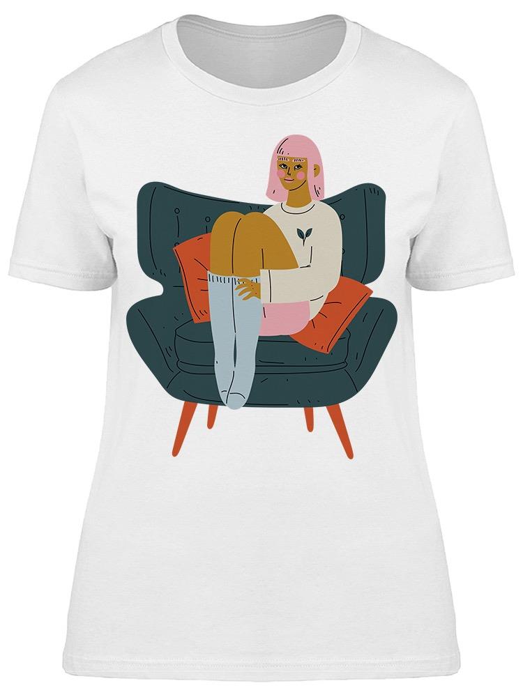 Young Woman Sitting In Armchair Tee Women's -Image by Shutterstock