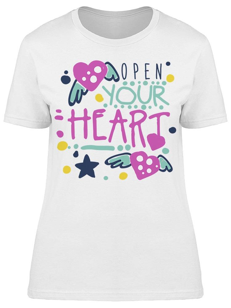 Open Your Heart, Colorful Hearts Tee Women's -Image by Shutterstock