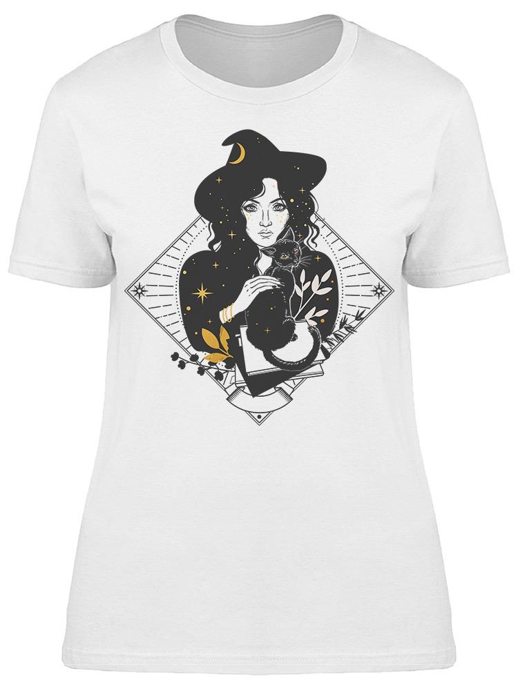 Pretty Witch With Black Cat  Tee Women's -Image by Shutterstock