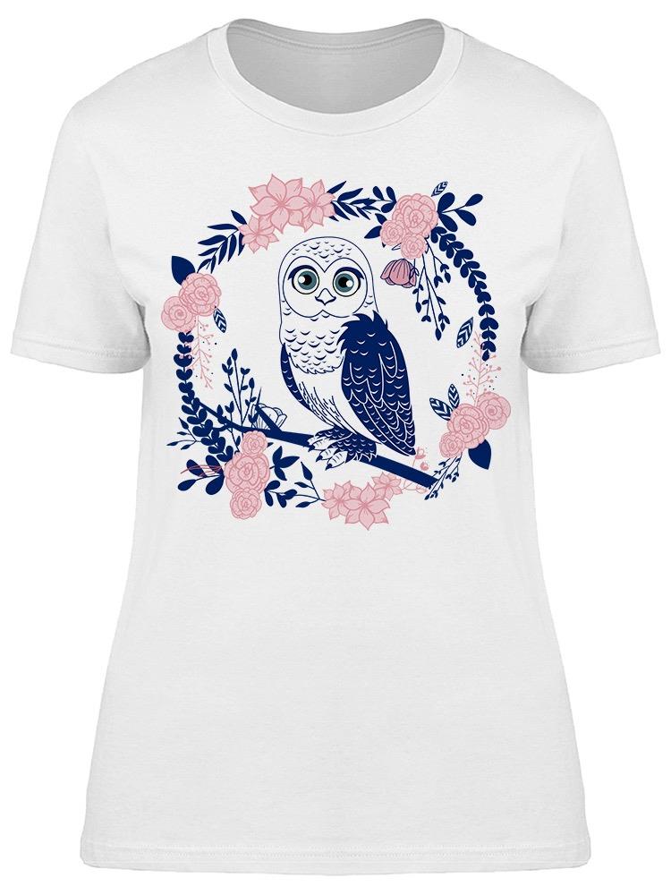 Owl In Flower Bouquet Blue Tee Women's -Image by Shutterstock