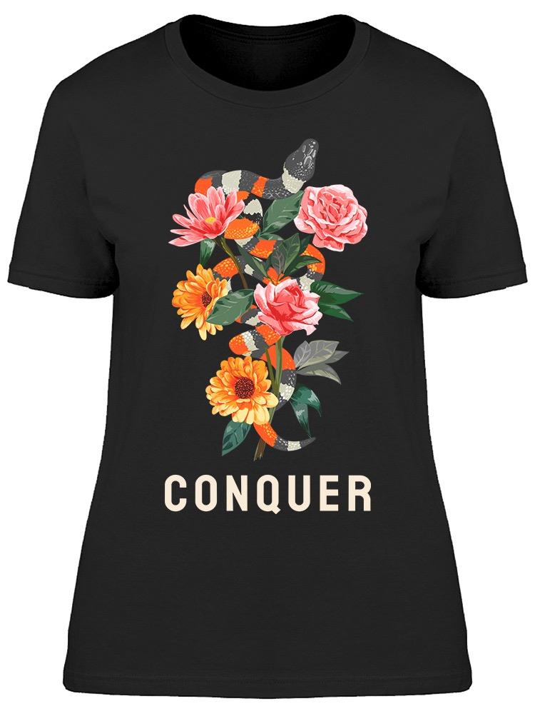 Conquer Slogan Roses  Tee Women's -Image by Shutterstock