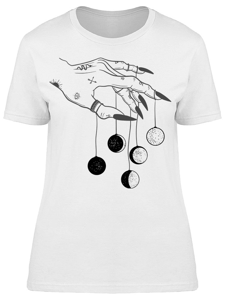 Witch Hand Holding Moon Phases Tee Women's -Image by Shutterstock