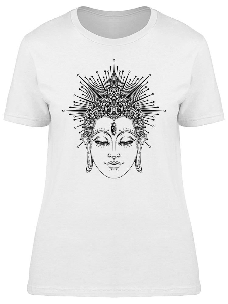 Buddha Face Over Pattern Black Tee Women's -Image by Shutterstock