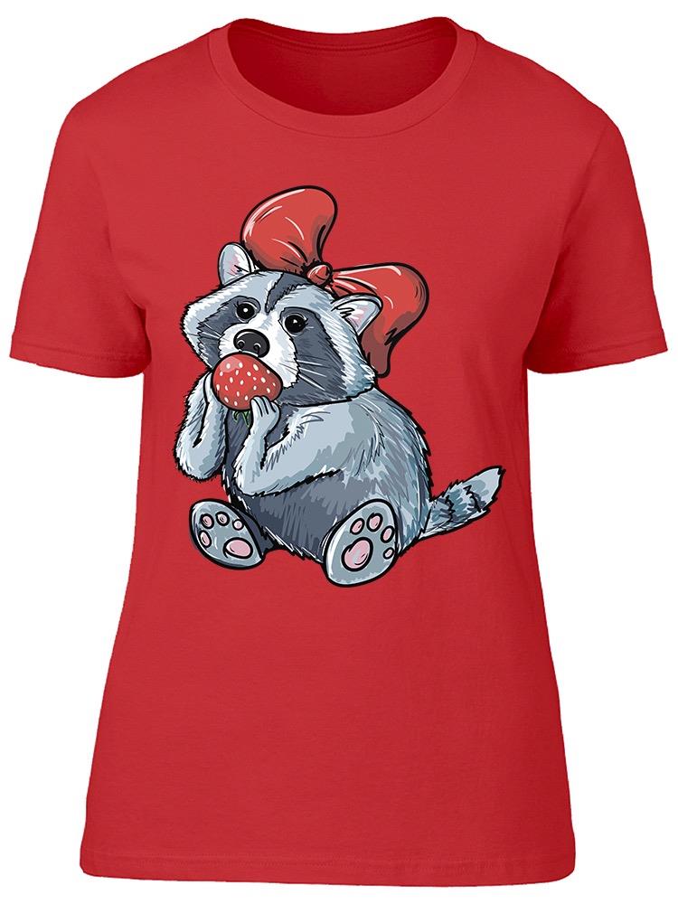 Racoon With Bow Eats Strawberry Tee Women's -Image by Shutterstock
