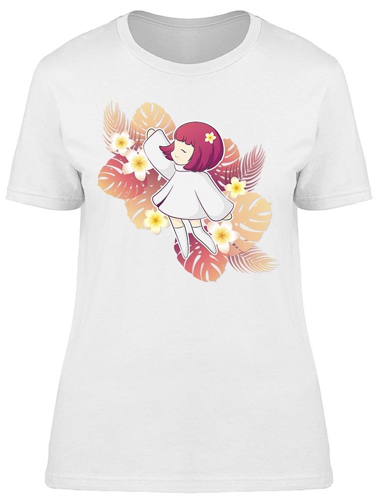 Anime Girl With Tropical Plants Tee Women's -Image by Shutterstock