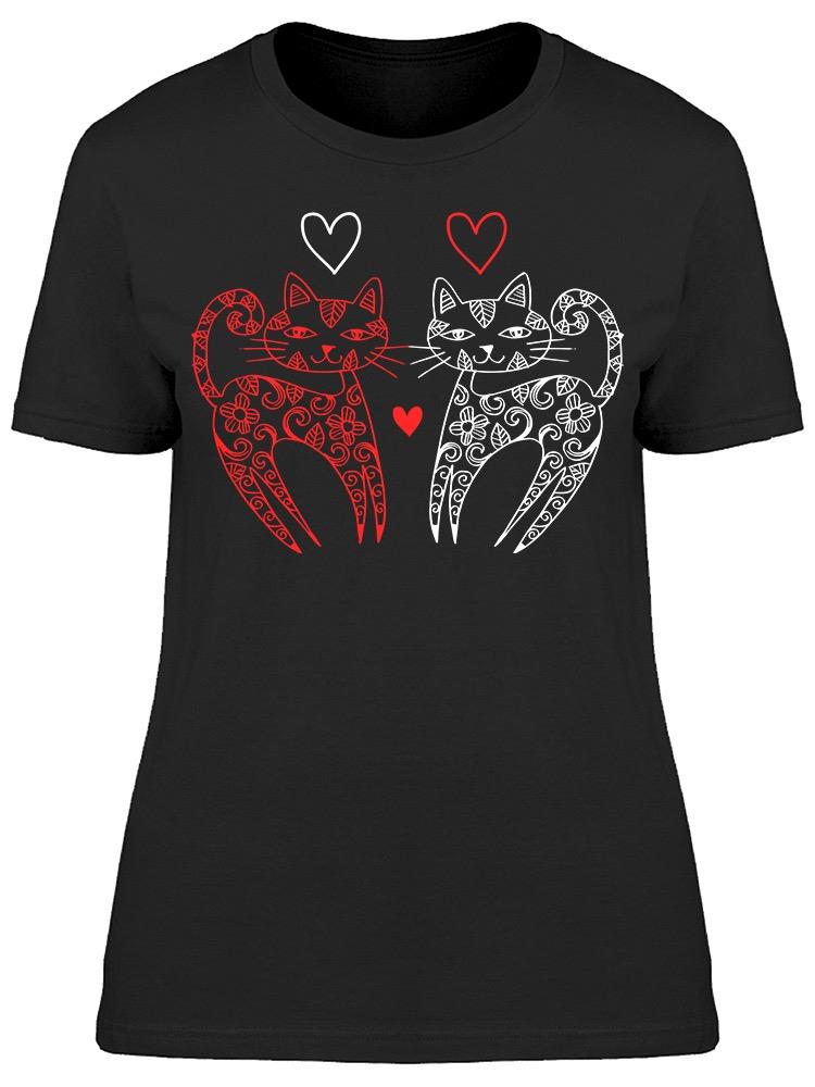 Cats Doodle Outline Red White Tee Women's -Image by Shutterstock