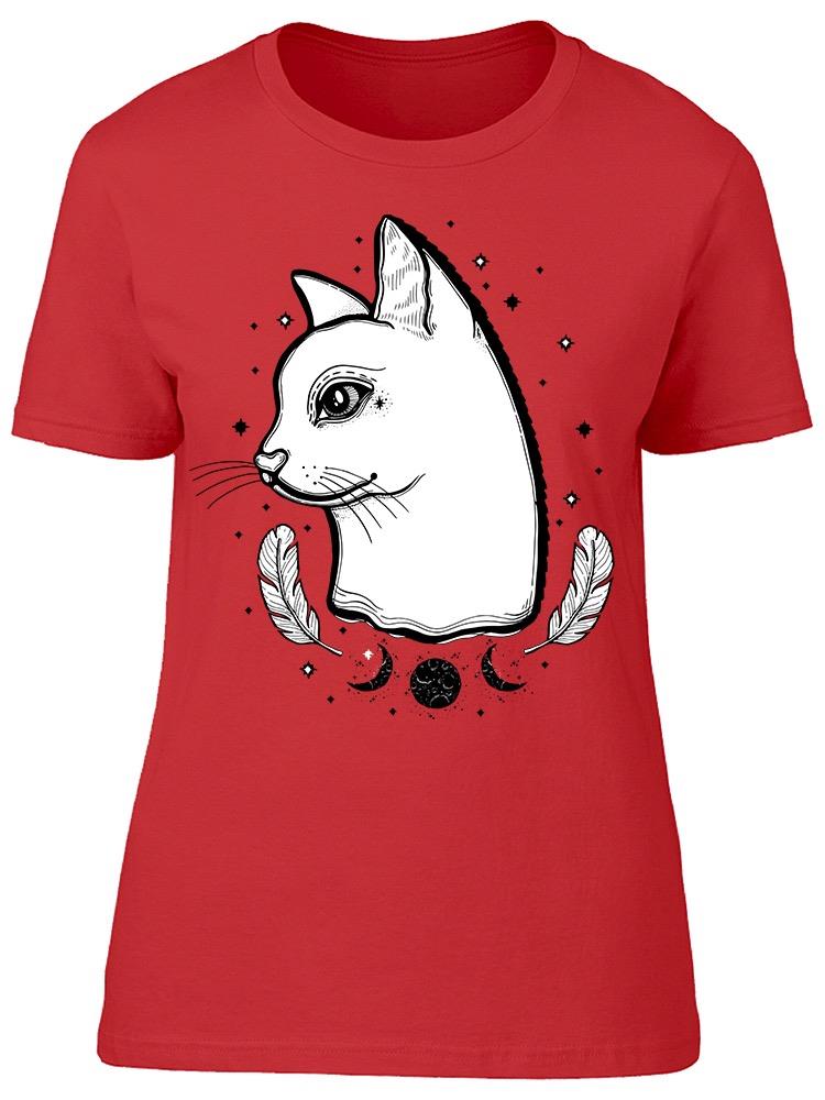 Mystic Cat Feathers Moon Stages Tee Women's -Image by Shutterstock