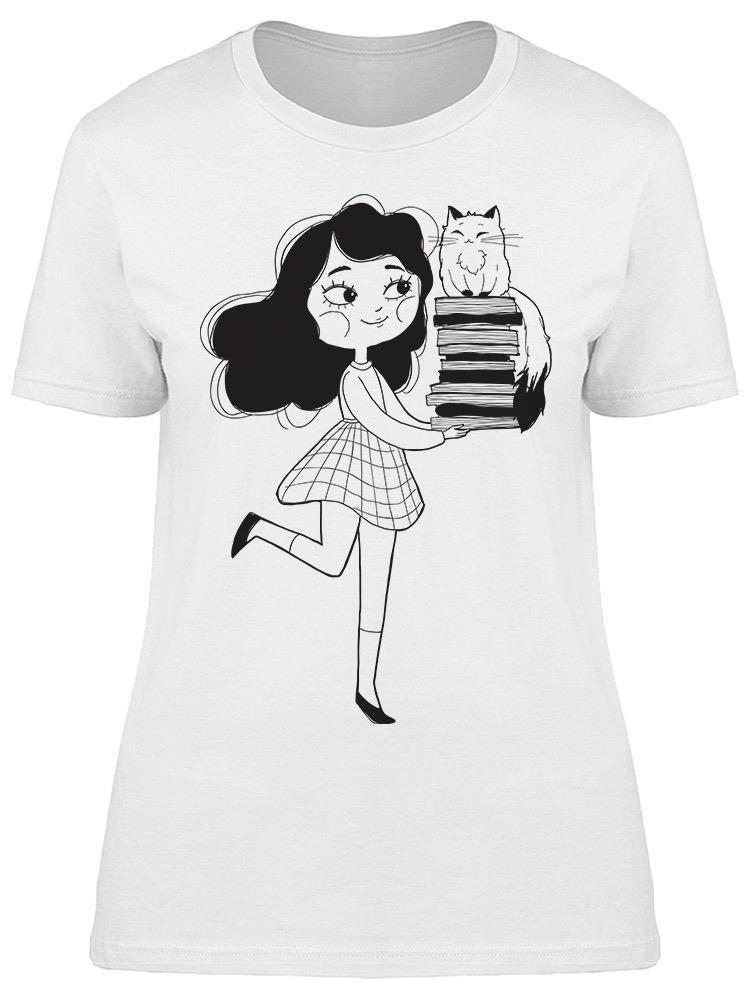 Student Books Cat Smiling Tee Women's -Image by Shutterstock