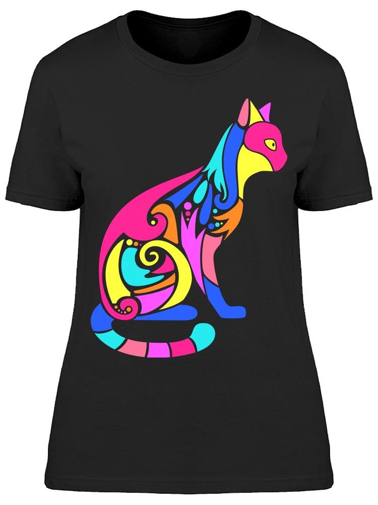 Ornate Colorful Cat Silhouette Tee Women's -Image by Shutterstock