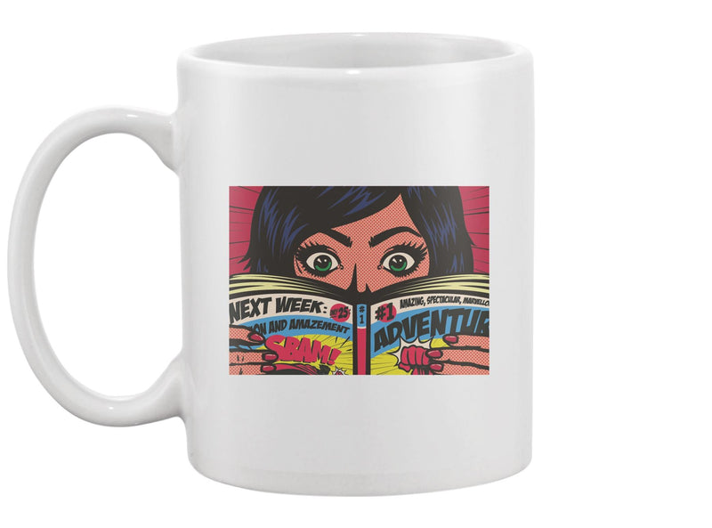 Excited Girl Reading Comic Book Mug -Image by Shutterstock
