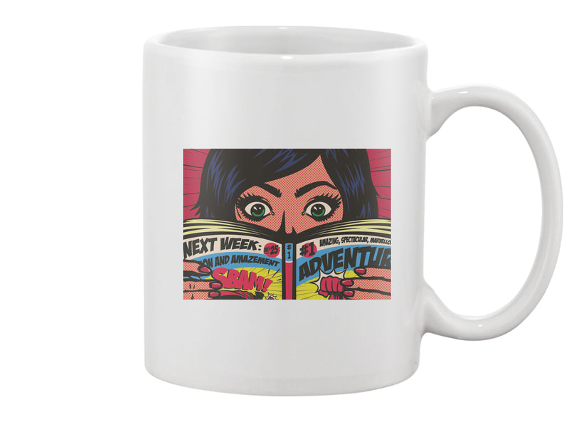 Excited Girl Reading Comic Book Mug -Image by Shutterstock