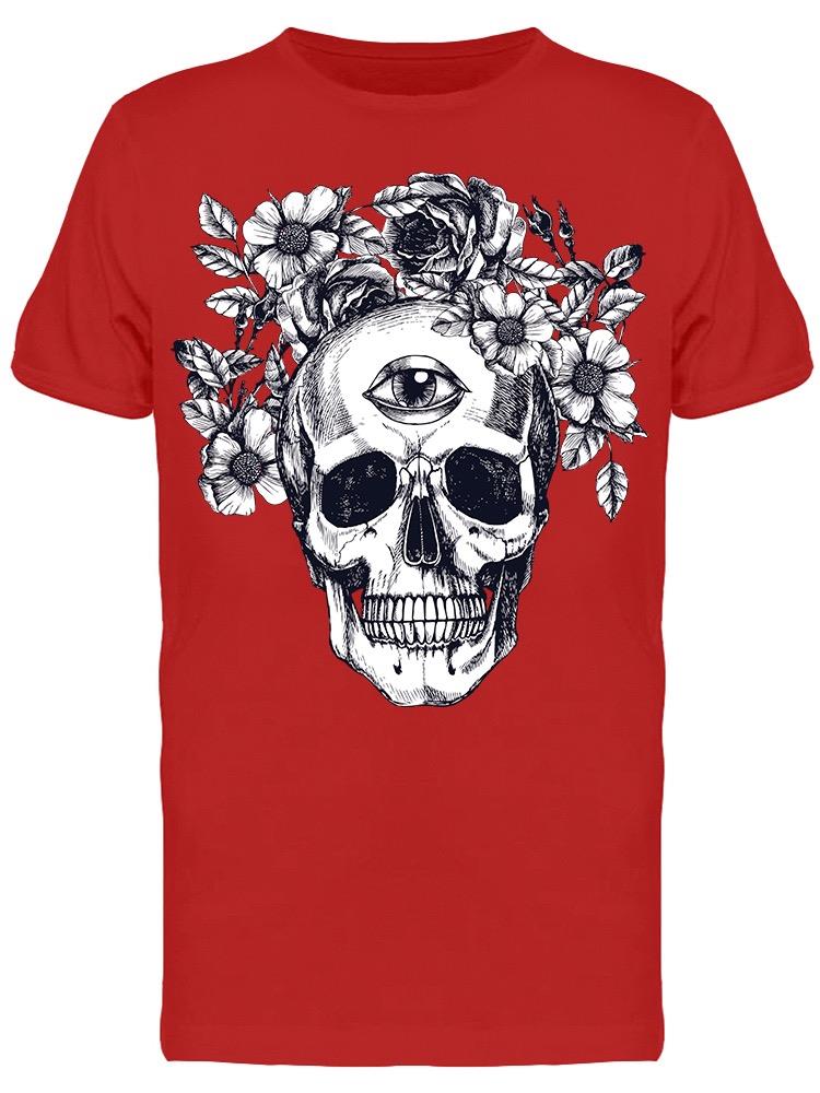 Skull With Third Eye And Flowers Tee Men's -Image by Shutterstock