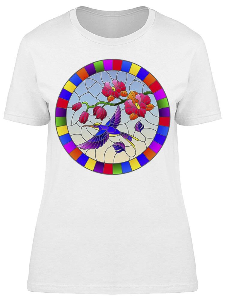Stained Glass Roses Hummingbird Tee Women's -Image by Shutterstock