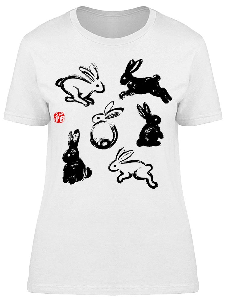 Hand Drawn Rabbits Tee Women's -Image by Shutterstock