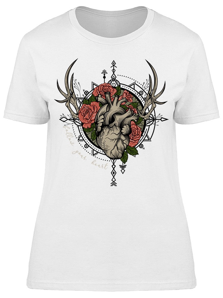 Follow Your Heart Roses Quote Tee Women's -Image by Shutterstock