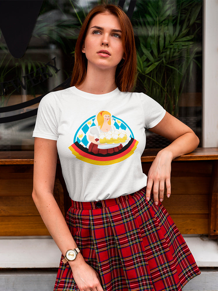 Oktoberfest Girl And Beer Mugs Tee Women's -Image by Shutterstock