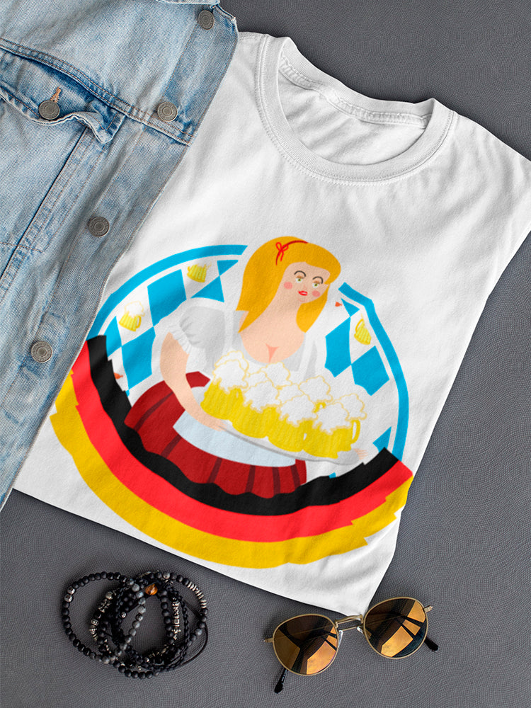Oktoberfest Girl And Beer Mugs Tee Women's -Image by Shutterstock