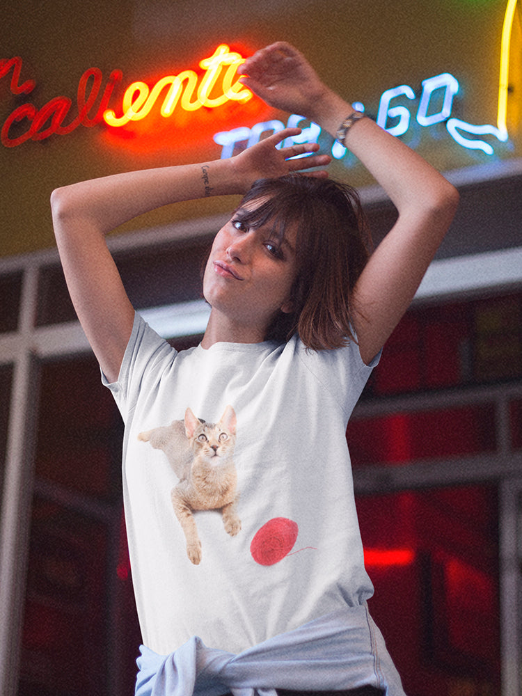 Cute Abyssinian Cat Playing Tee Women's -Image by Shutterstock