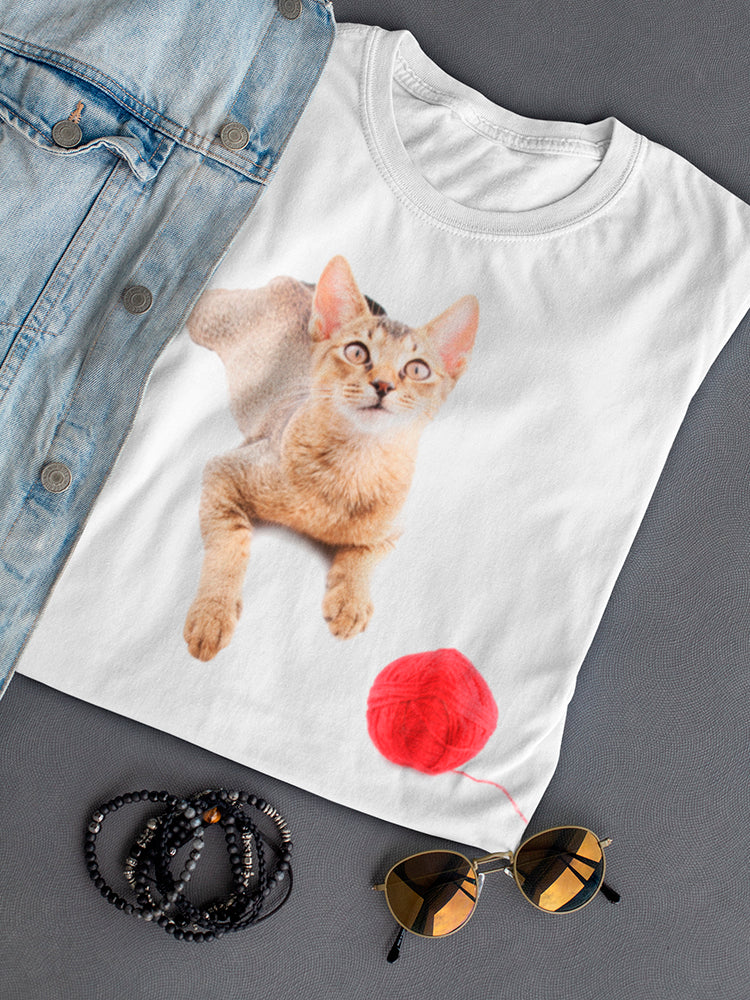 Cute Abyssinian Cat Playing Tee Women's -Image by Shutterstock