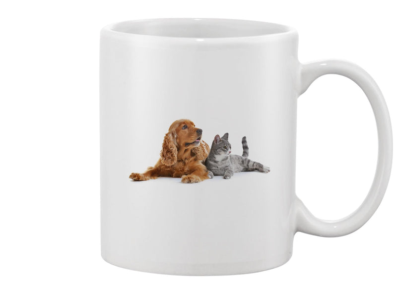 Dog And Cat Sitting Together Mug -Image by Shutterstock