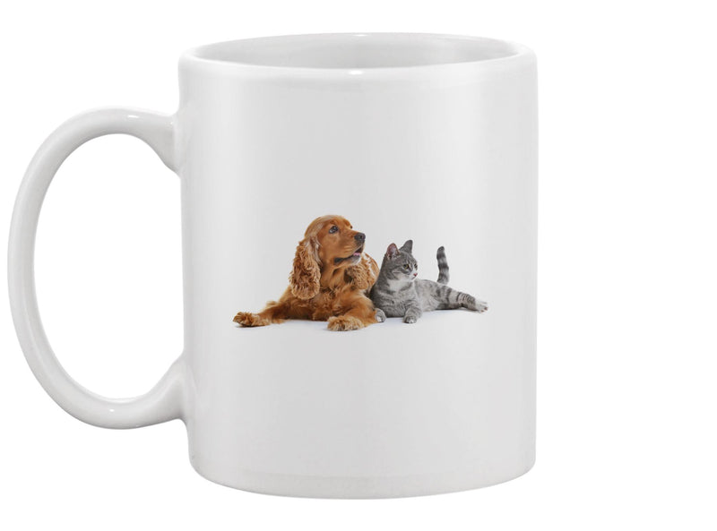 Dog And Cat Sitting Together Mug -Image by Shutterstock
