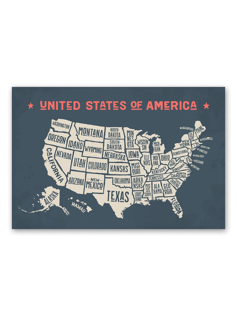 U.s.a Map With States Poster -Image by Shutterstock