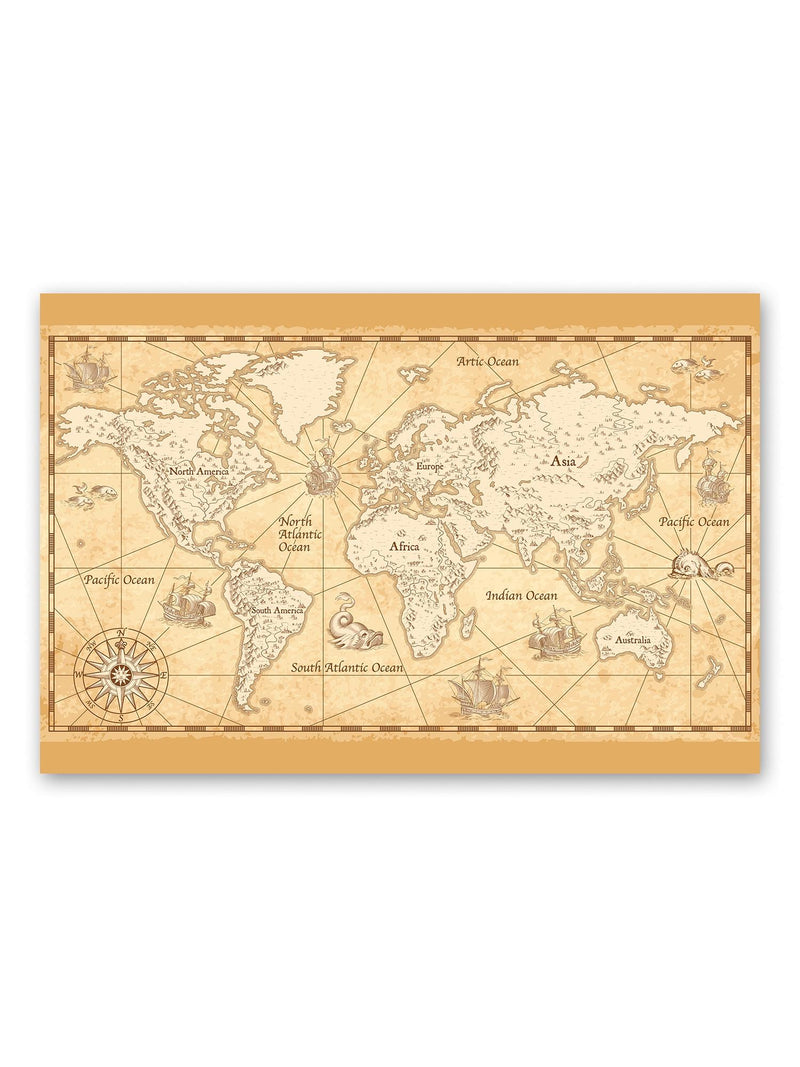 Viintage World Map Rivers,trees  Poster -Image by Shutterstock