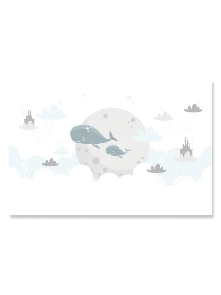 Adorable Whales Over Moon Poster -Image by Shutterstock