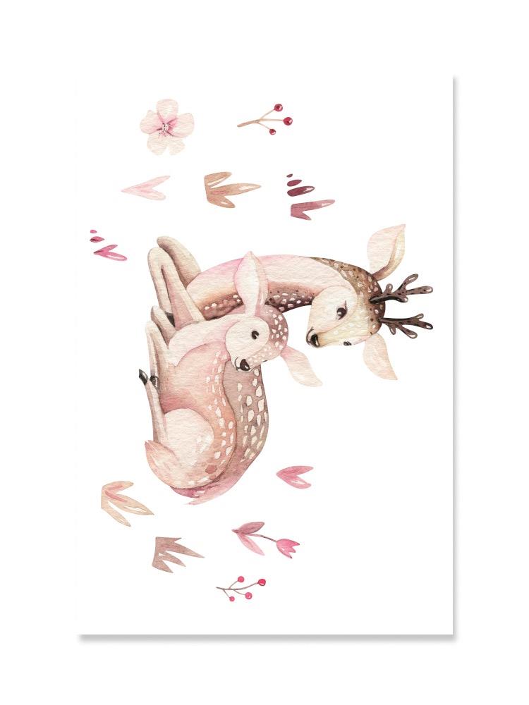 Watercolor Deer Mom And Baby Poster -Image by Shutterstock