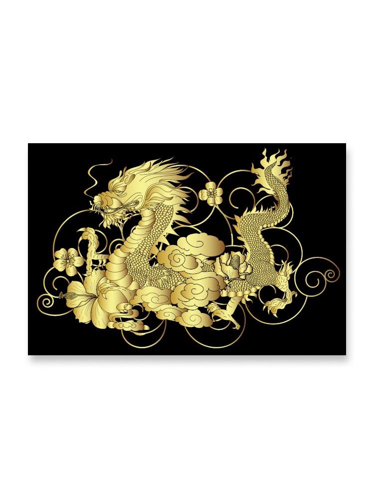 Golden Dragon With Sakura Flower Poster -Image by Shutterstock