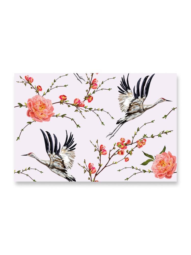 Japanese Crane With Flowers Art Poster -Image by Shutterstock
