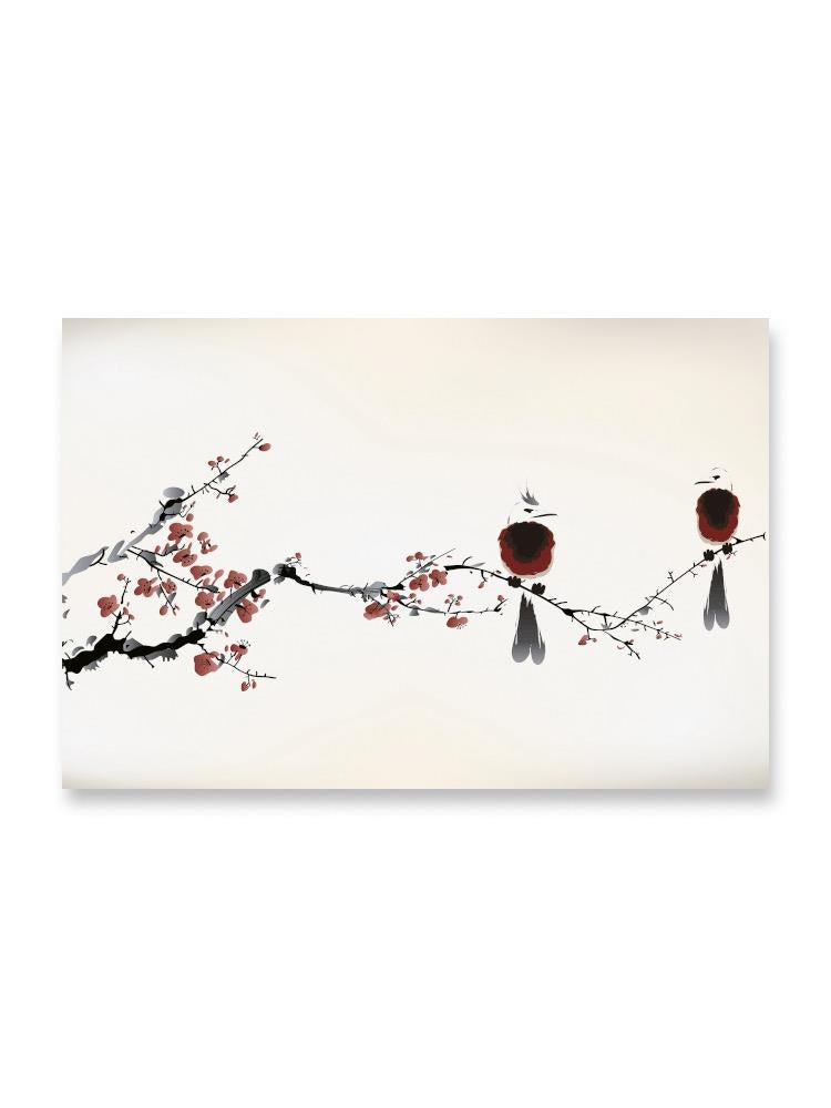 Birds On Sakura Branch In Ink Poster -Image by Shutterstock