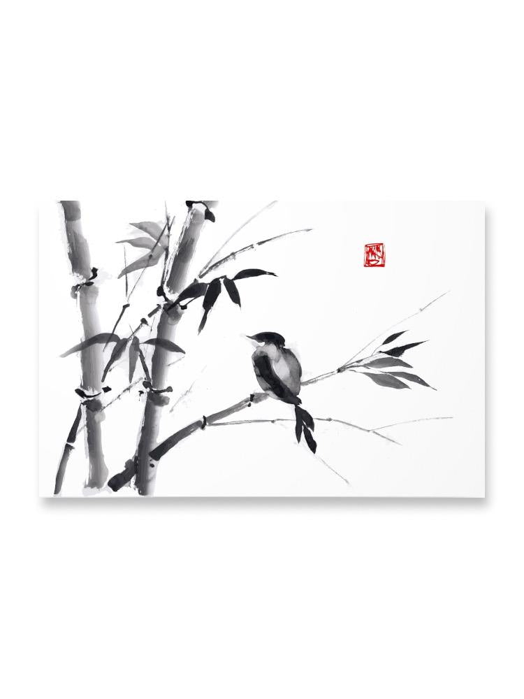 Bird On Bamboo Branch In Ink Poster -Image by Shutterstock
