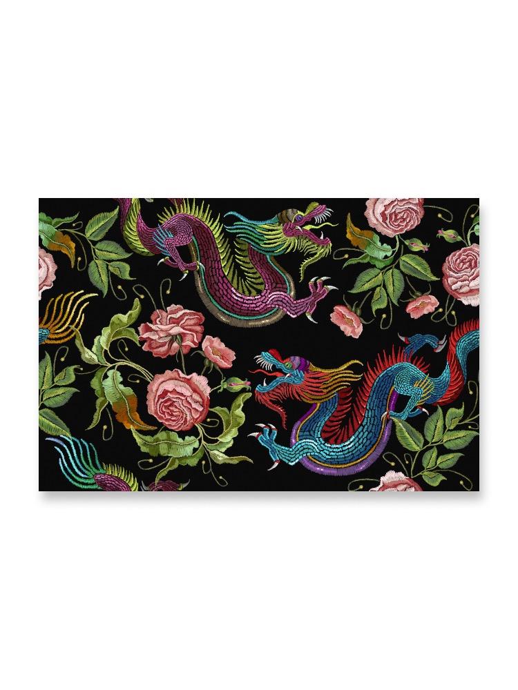 Dragons And Flowers Embroidery  Poster -Image by Shutterstock