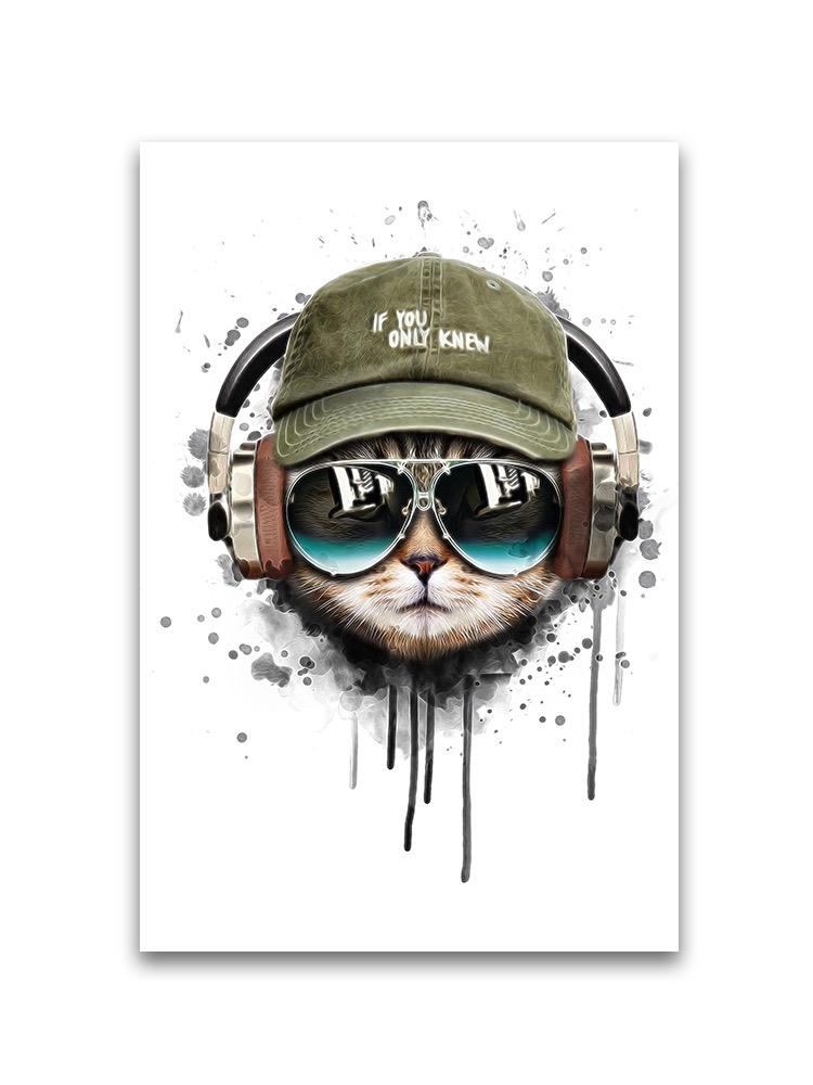 Cool Watercolor Cat Headphones  Poster -Image by Shutterstock