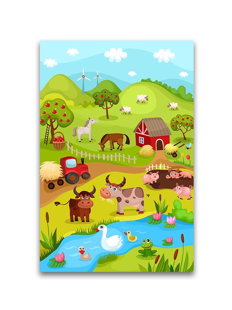 Cute Cartoon Farm Scenery Poster -Image by Shutterstock