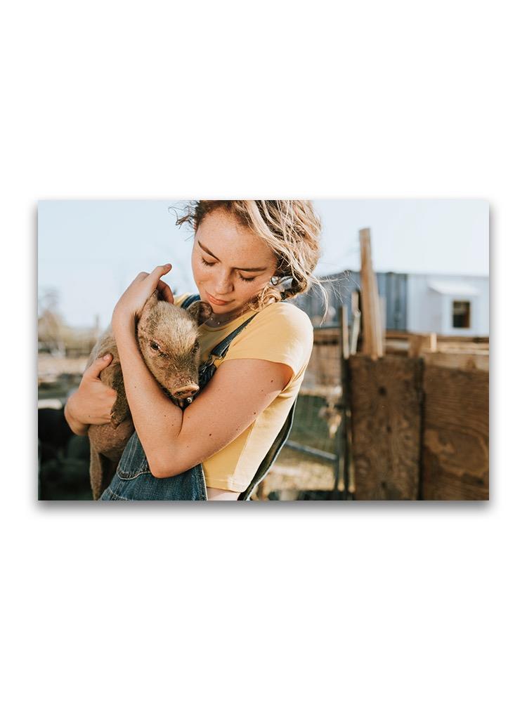 Young Girl With Piglet  Poster -Image by Shutterstock