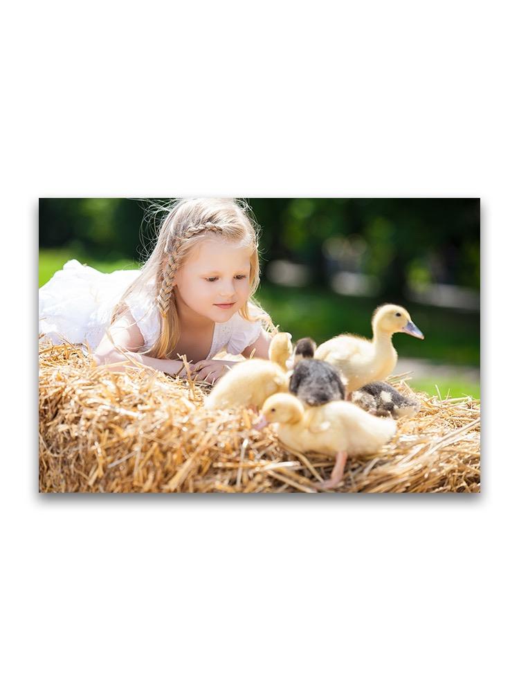 Litttle Girl With Ducklings Poster -Image by Shutterstock