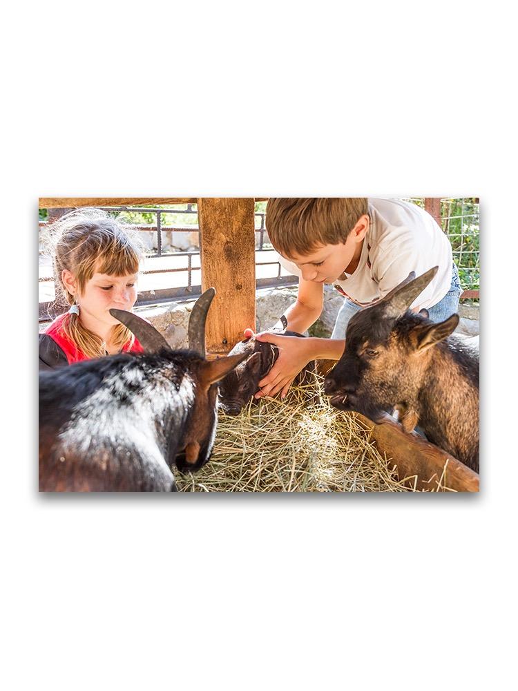 Siblings With Tiny Piglet Poster -Image by Shutterstock
