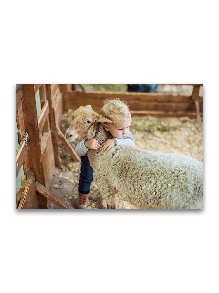 Baby Hugging A Lamb  Poster -Image by Shutterstock
