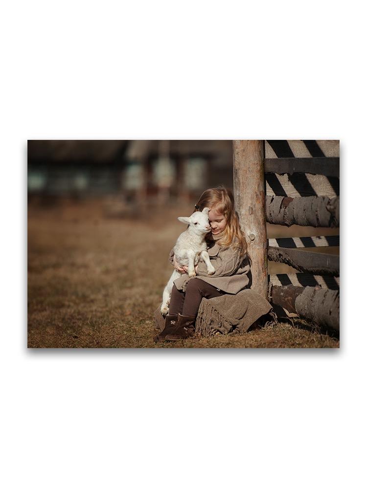 Little Girl With Small Lamb Poster -Image by Shutterstock