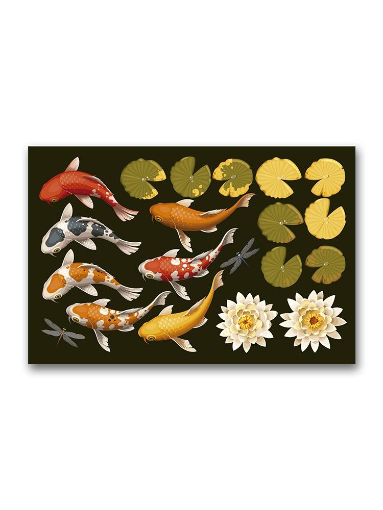 Set Of Koi Fish With Flowers Poster -Image by Shutterstock
