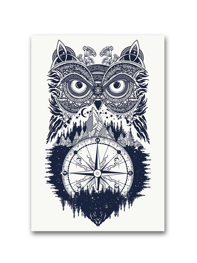 Owl And Compass Tattoo Art Poster -Image by Shutterstock