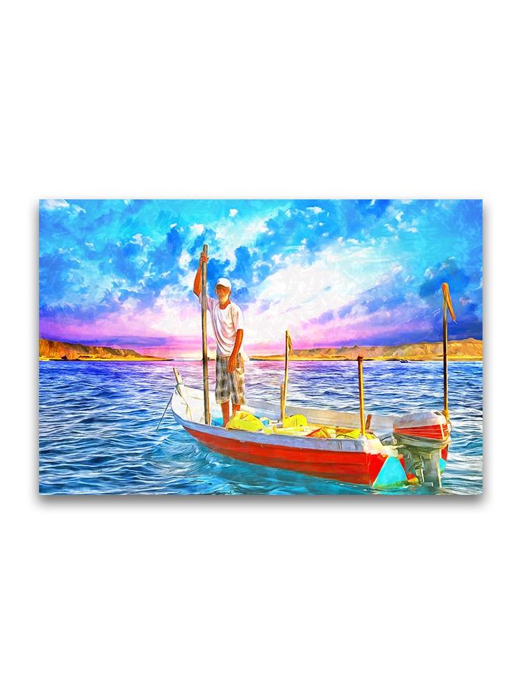 Old Fisher Man Sunset Painting Poster -Image by Shutterstock