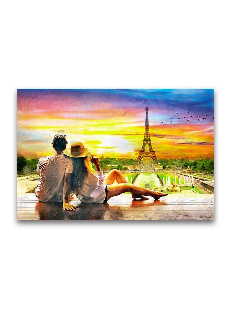 Sunset Eiffel Tower Couple Art Poster -Image by Shutterstock