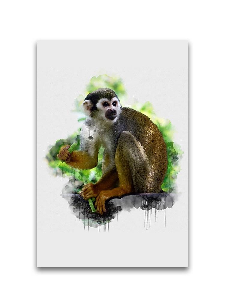 Digital Watercolor Monkey Eating Poster -Image by Shutterstock